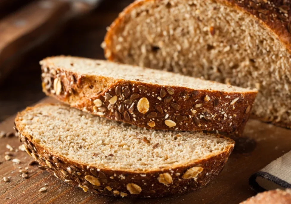 Sliced multigrain bread with seeds.